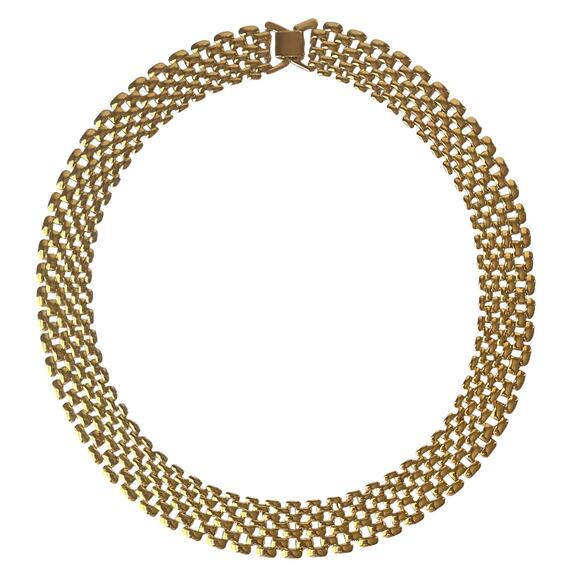 80s Gold Plated Flat Panther Articulated Chain Vintage Modernist Choker Necklace - Picture 2 of 7